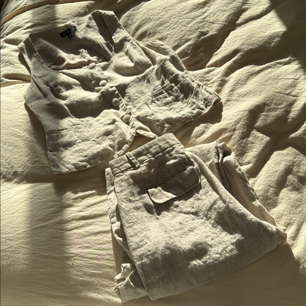 J. Crew Light Tan 100% Linen Set